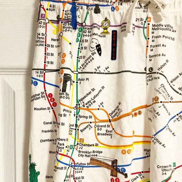 New York MTA Pajama Shorts NYC Subway Map Shorts 100% Cotton Size L - Picture 3 of 6